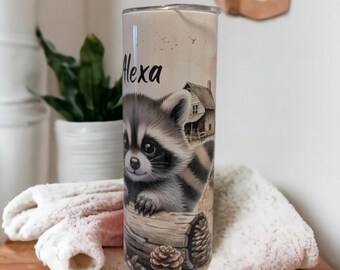 Vaso de mapache personalizable, incluye pajita reutilizable, taza con nombre, regalo para amantes de los mapaches, vaso de 20 oz