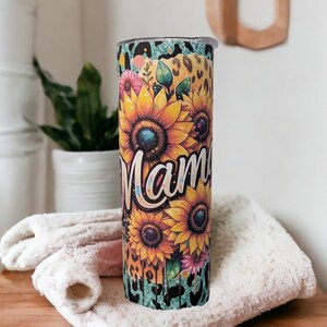 Mama Tumbler With Sunflowers Leopard Print and A Glitter Design, Cup for Mom, Mama Cup, 20oz Tumbler With Reusable Straw, Gift For Mom