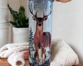 Beautiful Deer In The Snow Tumbler, Deer Cup, Deer Tumbler, Winter Deer Cup, Personalized Tumbler, Deer Cup With Name, Gift For Nature Lover