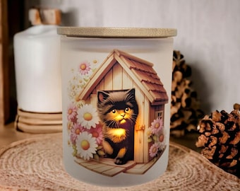 Black Kitten Candle Holder With A Battery Operated Flickering Tea Light, Kitten Decor, Cat Lover Gift, Unique Gift Idea