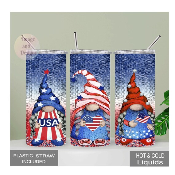 Fourth of July Gnome Personalized 20oz Insulated Tumbler with Lid and Straw