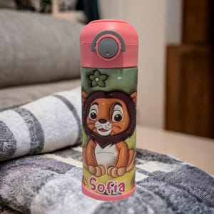 Kids Lion Water Bottle Can Be Personalized, Great For Home Or School, Personalized Kids Cup With Straw, Kids Flip top, Pop Top Tumbler