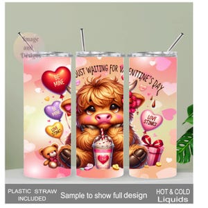 Valentine Highland Cow Tumbler With A Reusable Straw - For Hot Or Cold Drinks, Cow Gift, Valentine Gift For Her