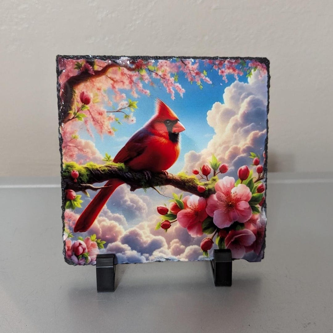 Slate Cardinal Picture With Display Legs, Cardinal Gift, Red Cardinals ...