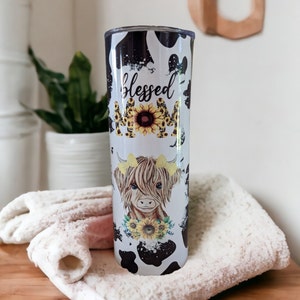 Blessed Mom Cow Tumbler, Cow Coffee Cup, Blessed Mom Cup, Cow Gift, Cow Lovers Cup, Gift For Mom, Sunflower Tumbler, Mom Gift