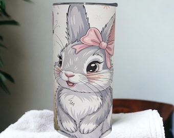 Bunny Rabbit Tumbler Can Be Personalized, Kids Cup With Name, Bunny Gift For Kids, 15oz Tumbler With Reusable Straw, Home Or On The Go