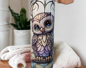 Beautiful Owl Tumbler With A Stained Glass Design, Owl Gifts, Nature Gift, Owl Cup, Owl Lover Gift, 20oz Tumbler With Reusable Straw