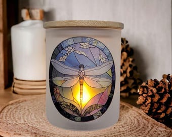 Dragonfly Candle Holder With A Battery Operated Flickering Tea Light, Dragonfly Gift, Dragonfly Jar, Dragonfly Candle Holder