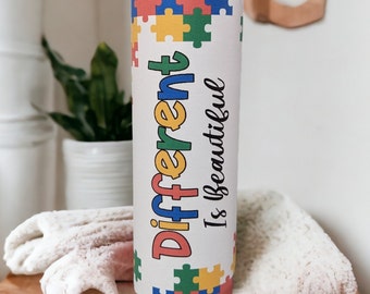 Different Is Beautiful Autism Tumbler, Autism Awareness, Autism Awareness Tumbler, Autism Gift, 20oz Tumbler With Reusable Straw