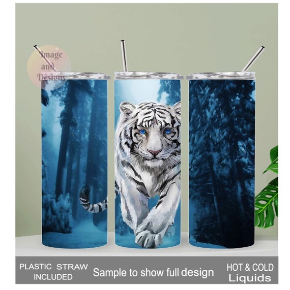 White Tiger Tumbler Can Be Personalized, Includes Reusable Plastic