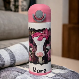 Kids Cow Water Bottle, Personalized Kids Cup, Kids Cow cup, Kids Flip top cup, Kids Water Bottle, Pop Top Tumbler, Water Bottle For School