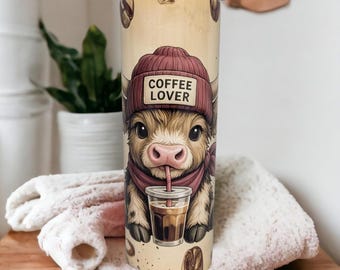 Highland Cow Insulated Tumbler for Coffee Lovers - Customizable, Highland Cow Lover Gift, Includes Lid and Straw