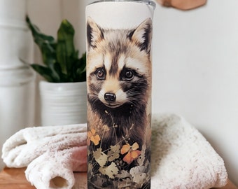 Raccoon Tumbler With A Water Color Design Includes A Reusable Straw, Can Be Personalized, Cup With Name, Raccoon Lover Gift, 20oz Tumbler
