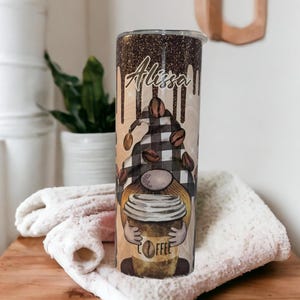 Coffee Gnome Tumbler With Reusable Straw, Can Be Personalized, Coffee Gnome Tumbler, Gnome Cup With Name, Gnome Coffee Cup