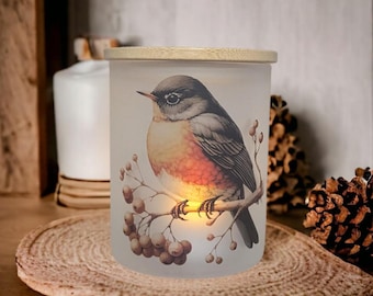 Whimsical Robin Candle Holder with Battery Operated Flickering Tea Light, Gift For Bird Lover's