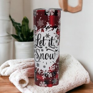 Let It Snow Winter Tumbler, Christmas Holiday Tumbler With Reusable Straw, For Hot Or Cold Drinks, 20oz Skinny Tumbler For Everyday Use