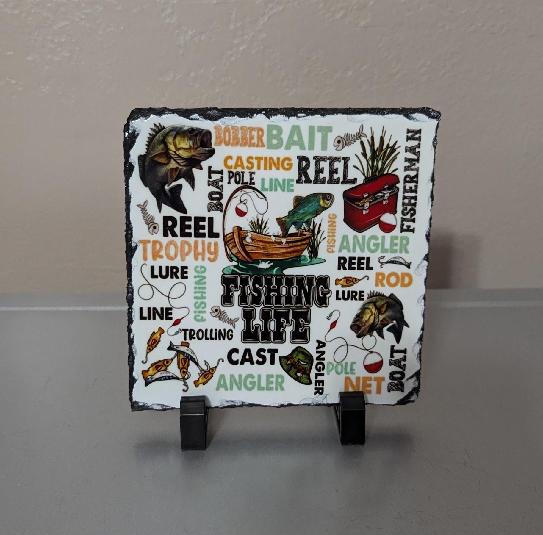 Fishing Life Slate Picture With Display Legs, Unique Gift for