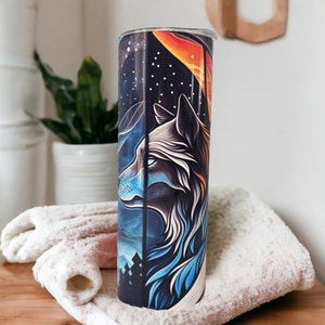 Beautiful Wolf Tumbler With A Stained Glass Design Can Be Personalized, Wolf Gift For Nature Enthusiast, 20oz Insulated Tumbler With Straw