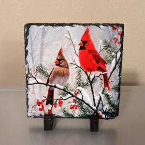 Slate Cardinal Picture, Cardinal Gift, Red Cardinals, Cardinal Plaque, Bird Plaque, Bird Photo Slate, Bird Gift, Gift For Bird Lover