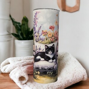 Cat Tumbler With A Cute Kitten Resting on A Bench Can Be Personalized, Kitten Lover Gift, 20oz Tumbler With Straw For Hot Or Cold Drinks