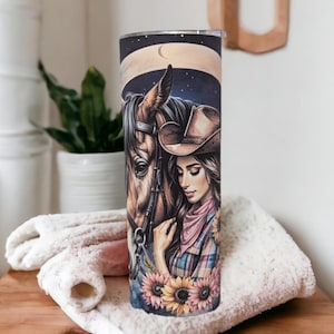 Cowgirl Tumbler with Her and Her Horse Can Be Personalized - Perfect Gift for Horse Lovers,  Cup With Name, Horse Lover Gift For Her