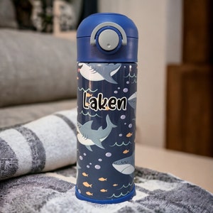Kids Shark Water Bottle, Kids Shark cup, Personalized Kids Cup, Kids Flip top cup, Kids Water Bottle, Pop Top Tumbler, Personalized Tumbler