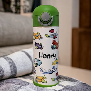 Kids Airplane Water Bottle, Kids School Cup, Personalized Kids Cup, Kids Airplane Cup, Kids Flip top, Pop Top Tumbler, Personalized Tumbler