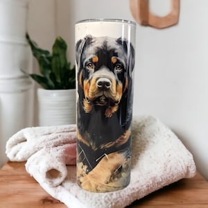 Rottweiler Tumbler That Can Be Personalized Includes A Straw, Dog Cup With Name, Dog Lover Tumbler, Dog Lover Gift, Hot Or Cold Drinks