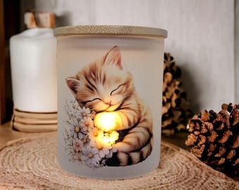 Tabby Kitten Candle Holder With A Battery Operated Flickering Tea Light, Kitten Decor, Cat Lover Gift, Unique Gift Idea