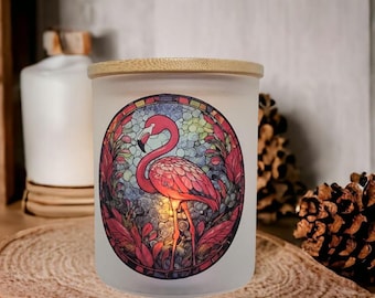 Flamingo Candle Holder With A Stained Glass Design, Includes A Battery Operated Flickering Tea Light, Flamingo Jar, Flamingo Decor