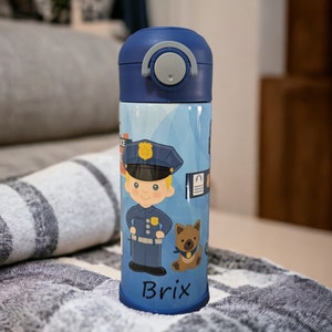 Kids Boy Cop Water Bottle, Boy Cop Tumbler, Kids Cop Cup, Personalized Kids Cup, Kids Flip top, Pop Top Tumbler, kids Pop Top Cup