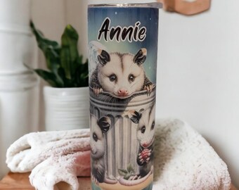 Cute Possum Tumbler Can Be Personalized, Includes A Reusable Straw, 20oz Skinny Tumbler, Nature Lover Gift, Possum Gift, Hot Cold Drinkware