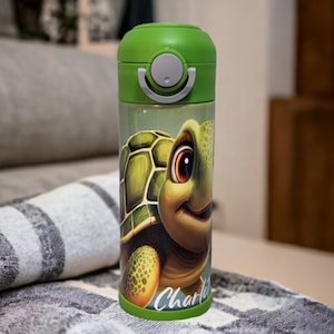 Kids Turtle Water Bottle Tumbler Can Be Personalized, Turtle Cup, Personalized Kids Cup, Kids Turtle Cup, Kids Flip top, Pop Top Tumbler