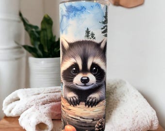 Cute Raccoon Tumbler That Can Be Personalized, Includes A Reusable Straw, Cup With Name, Raccoon Lover Gift, 20oz Tumbler