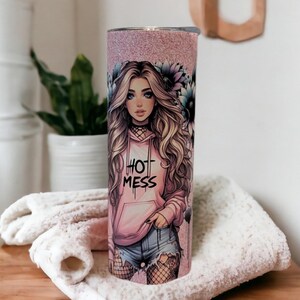 Hot Mess Girl Tumbler Can Be Personalized, 20oz Tumbler For Everyday Use - Hot Or Cold Drinks, Includes A Reusable Straw