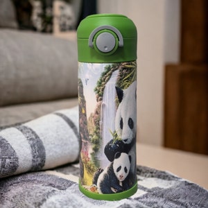 Kids Panda Bear Water Bottle Can Be Personalized, Kids Panda Bear Tumbler, Personalized Kids Water Bottle, Kids Flip top, Pop Top Tumbler