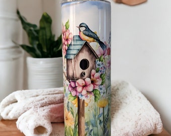 Pretty Bird Tumbler With Reusable Straw, Can Be Personalized, Cup With Name, Bird Gift, 20oz Tumbler For Hot Or Cold Drinks, Bird Lover Gift