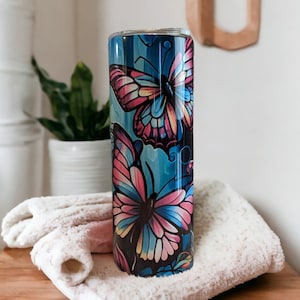Neon Color Butterfly Tumbler Personalized, Butterfly Cup With Name, Butterfly Gift, Personalized Tumbler, Nature Lover Gift