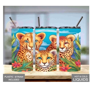 Vibrant Leopard Family Tumbler for Kids - Includes Lid and Straw, Kids Leopard Tumbler, Leopard Cup, Personalized Kids Tumbler, Animal Lover
