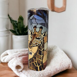 Giraffe Tumbler With A Stained Glass Design, Can Be Personalized, Giraffe Cup With Name, Giraffe Gifts, Gift For Giraffe Lover