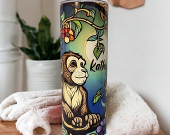 Beautiful Monkey Tumbler, Monkey Cup, Colorful Monkey Tumbler, Personalized Tumbler, Cup With Name, Great For Hot And Cold Drinks