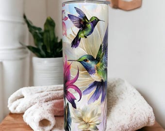 Beautiful Hummingbird Tumbler, Perfect Gift for Nature Lovers, 20oz Tumbler With Straw, Floral hummingbird Tumbler For Hot Or Cold Drinks