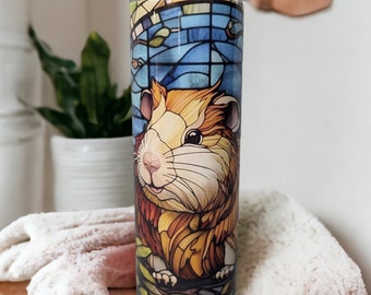 Cute Guinea Pig Tumbler With A Stained Glass Design Personalized, Guinea Tumbler With Straw, Guinea Pig Gift, Guinea Pig Cup With Name
