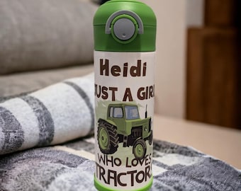 Kids Tractor Water Bottle With Name, Kids Tractor Cup, Perfect Companion For A Fun and Hydrated Day, Great For School Home Or On The Go
