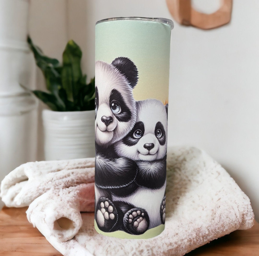 Cute Panda Bear Tumbler Can Be Personalized, Pandas With Sunflowers ...