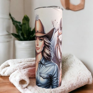 Cowgirl Tumbler With Her and Her Horse Can Be Personalized, Horse Lover Tumbler, Cup With Name, 20oz Tumbler With Straw - Hot Or Cold Drinks