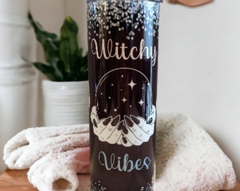 Witchy Vibes Tumbler Can Be Personalized, Mystical Gift For Her, 20oz Tumbler With Reusable Straw, Hot Or Cold Drinkware For Everyday Use