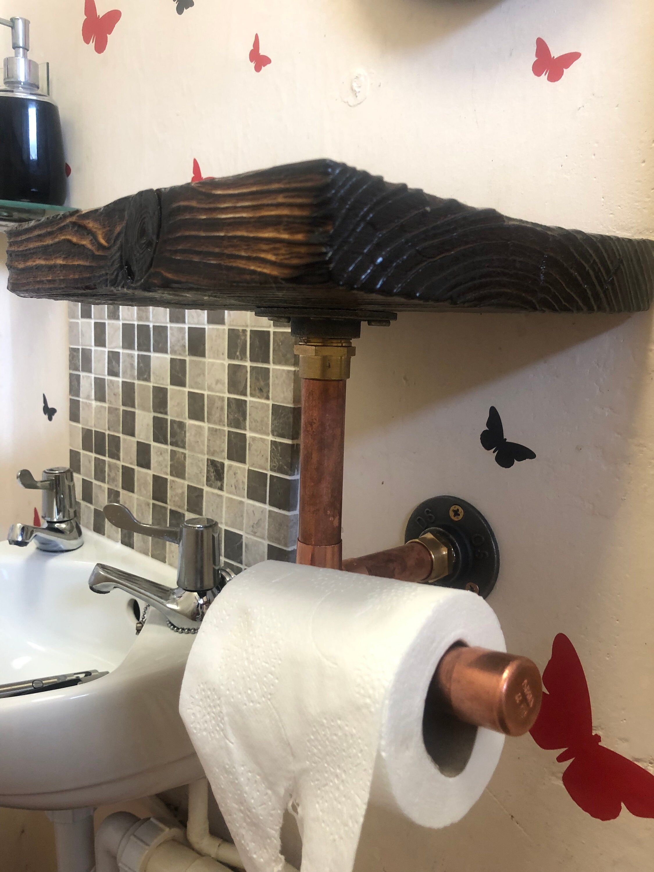 Industrial Toilet Holder With Bespoke Wood Shelf Etsy UK