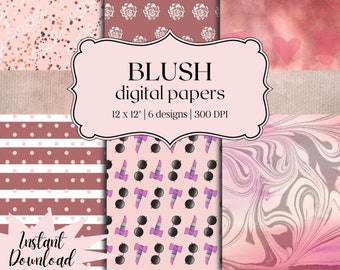Blush Digital Paper, Pink digital paper, Paper Pack, Decorative Paper