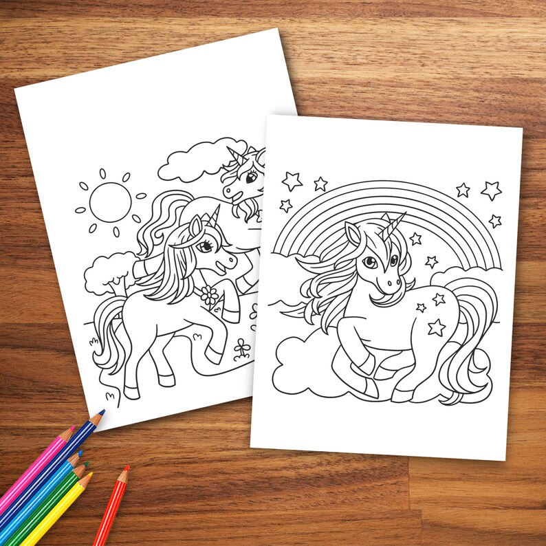 Unicorn World Coloring Book for Kids | Cute 60 Digital Coloring Pages ...